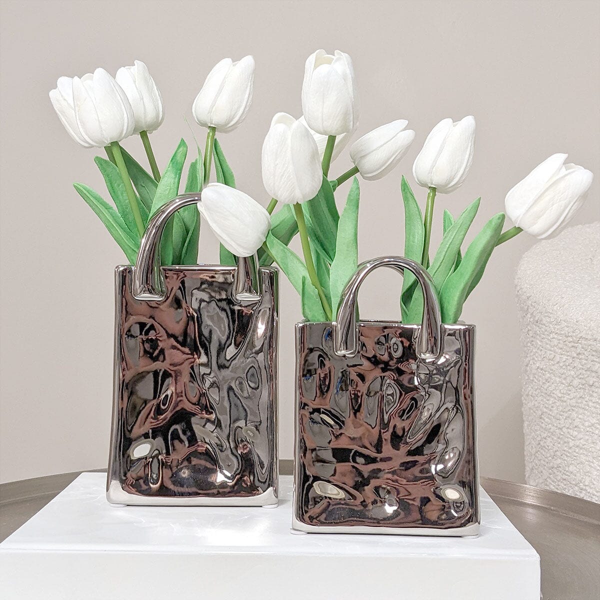 Elise Silver Handbag Decorative Vases - Set of 2 - Rosey's Creations