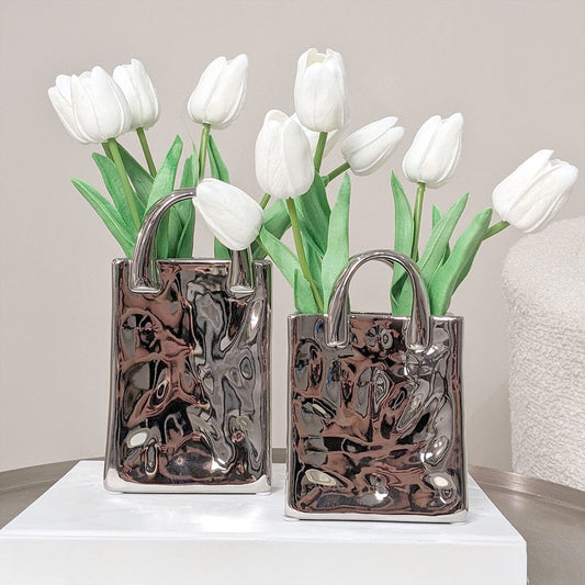 Elise Silver Handbag Decorative Vases - Set of 2 - Rosey's Creations