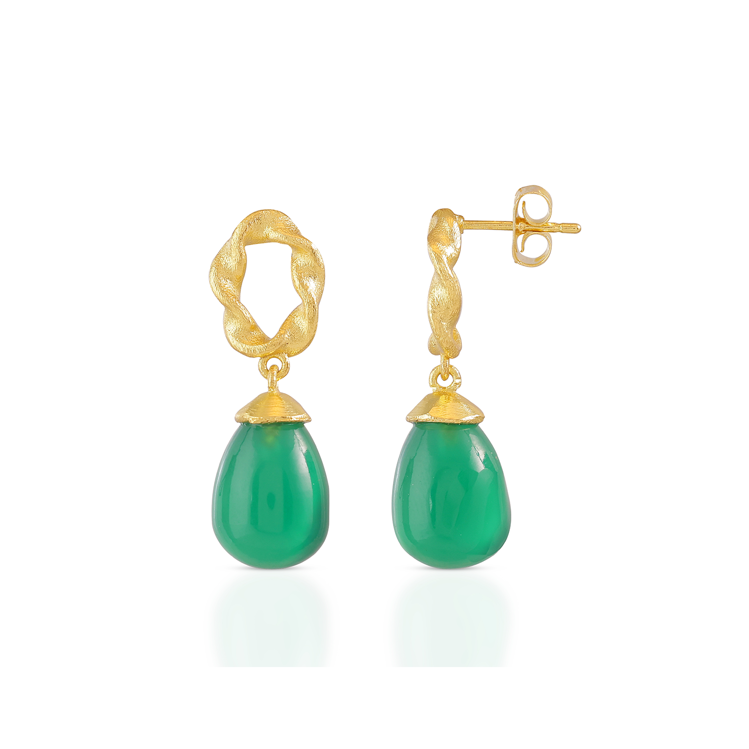 Moirai Twisted Loop Earrings Green Onyx Azuni London
