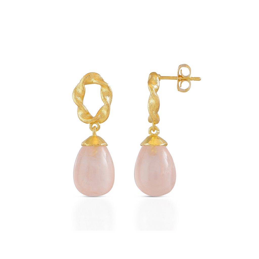 Moirai Twisted Loop Earrings Rose Quartz Azuni London
