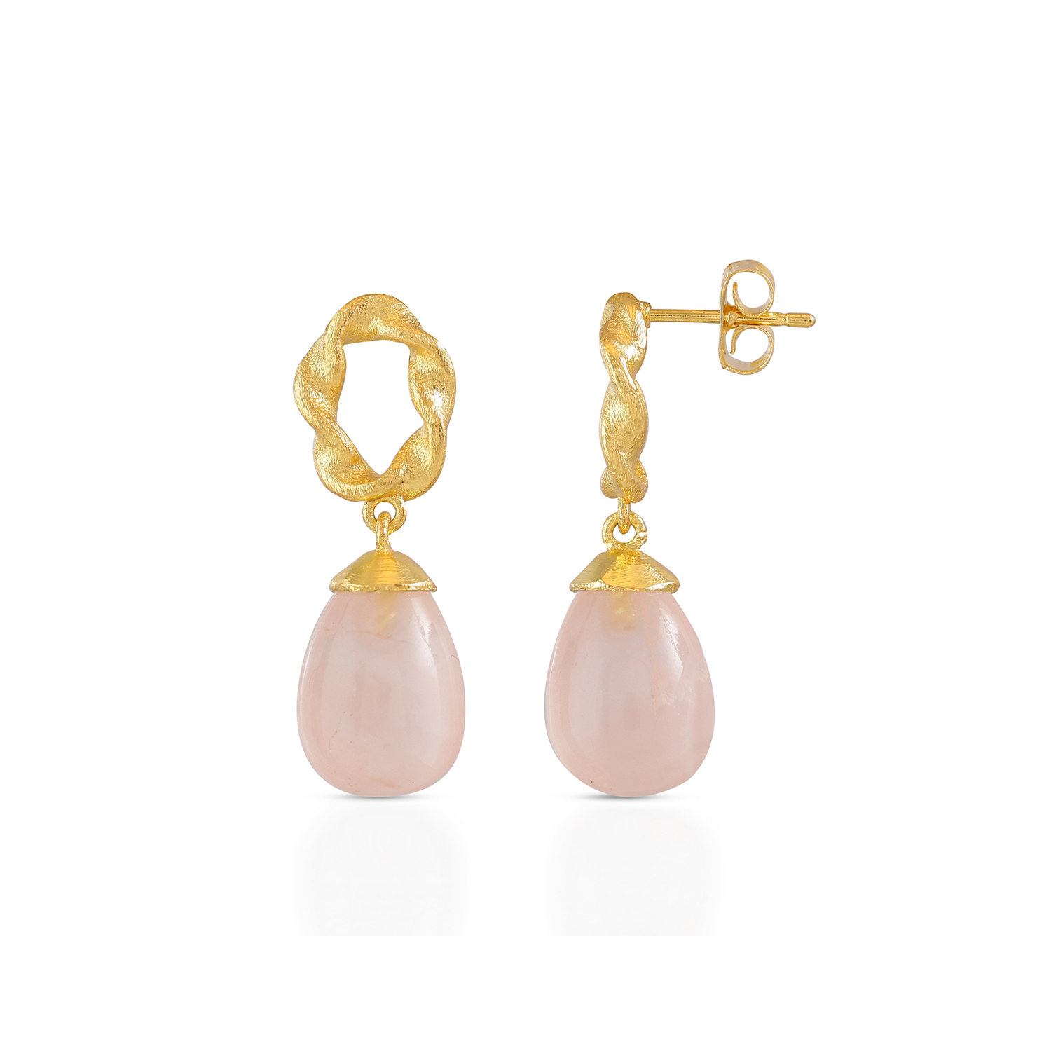 Moirai Twisted Loop Earrings Rose Quartz Azuni London