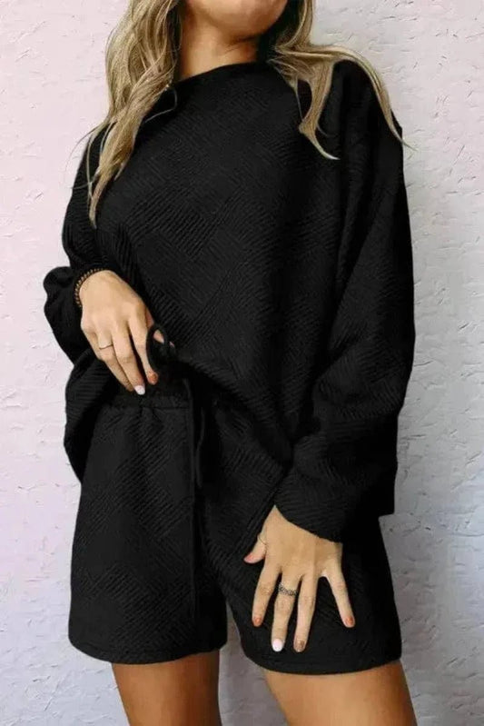 Fashionfitz Black Textured Loungewear Set for Women.