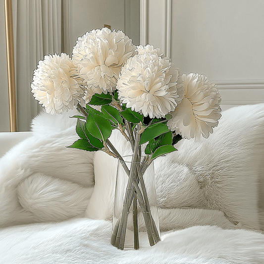 Faux Cream Chrysanthemum Bunch of 6 Florals - Rosey's Creations