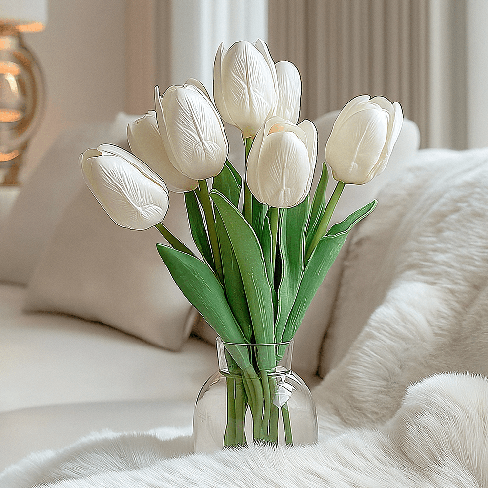 Faux White Tulips Bunch of 8 Flowers - Rosey's Creations