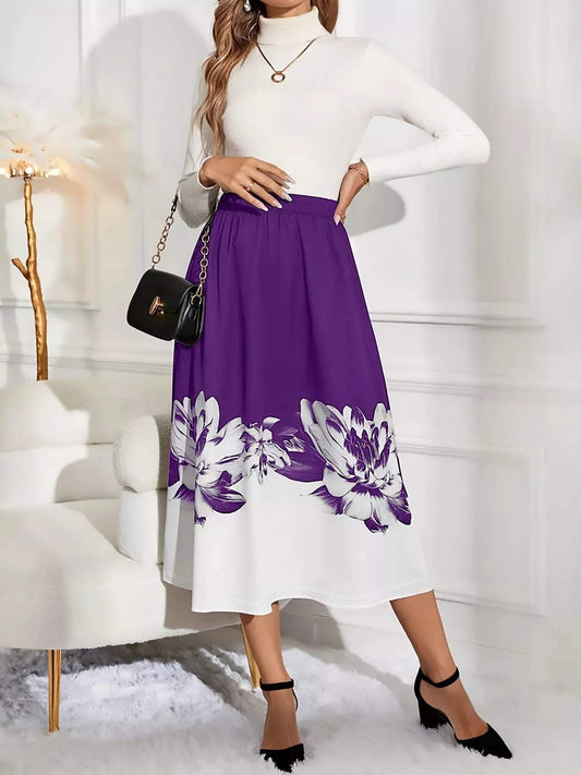 Floral Print A-Line Midi Skirt.