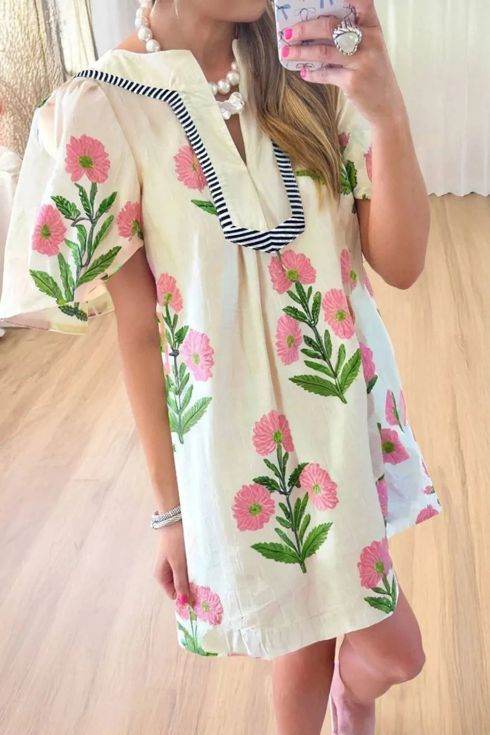 Floral Print Flutter Sleeve Summer Mini Dress - Rosey's Creations
