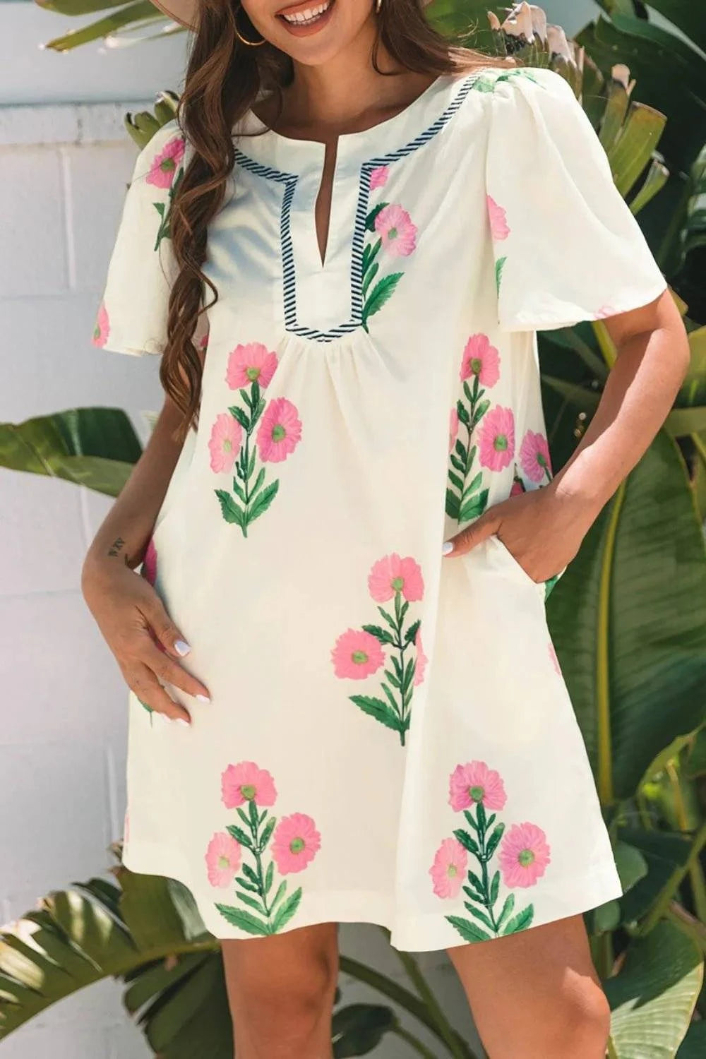 Floral Print Flutter Sleeve Summer Mini Dress - Rosey's Creations