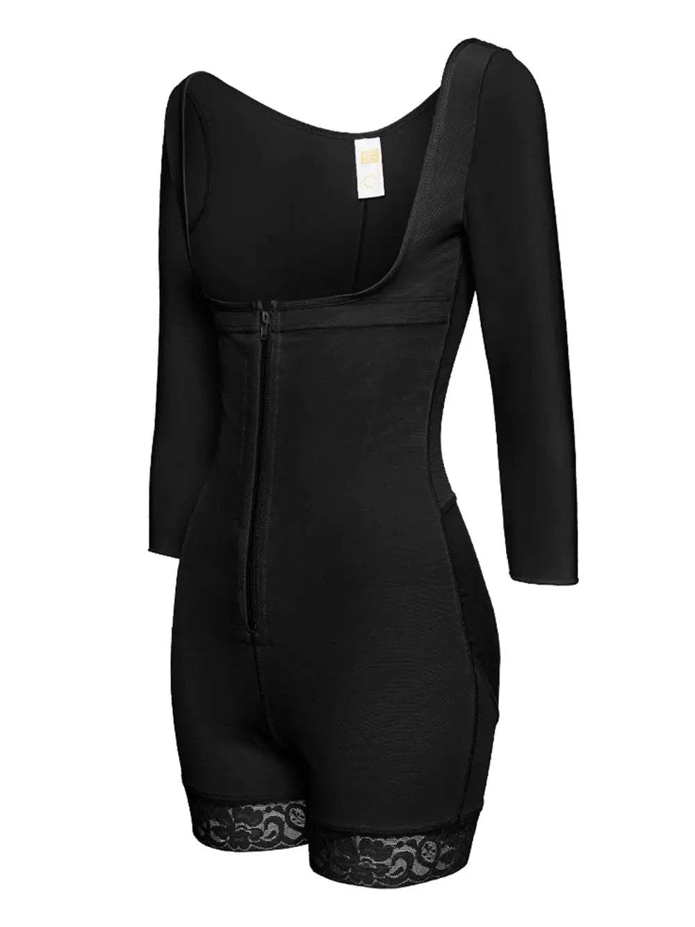 Full Size Zip Up Lace Detail Long Sleeve Shapewear - Rosey's Creations