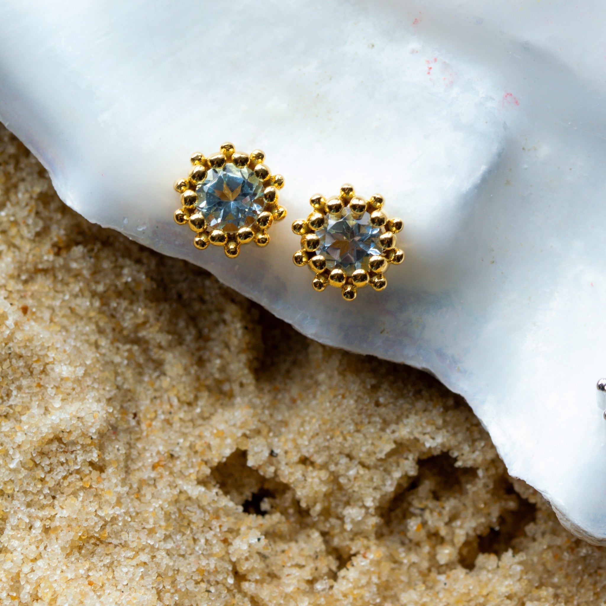Gold Sky Blue Topaz Astrid Studs Dainty London