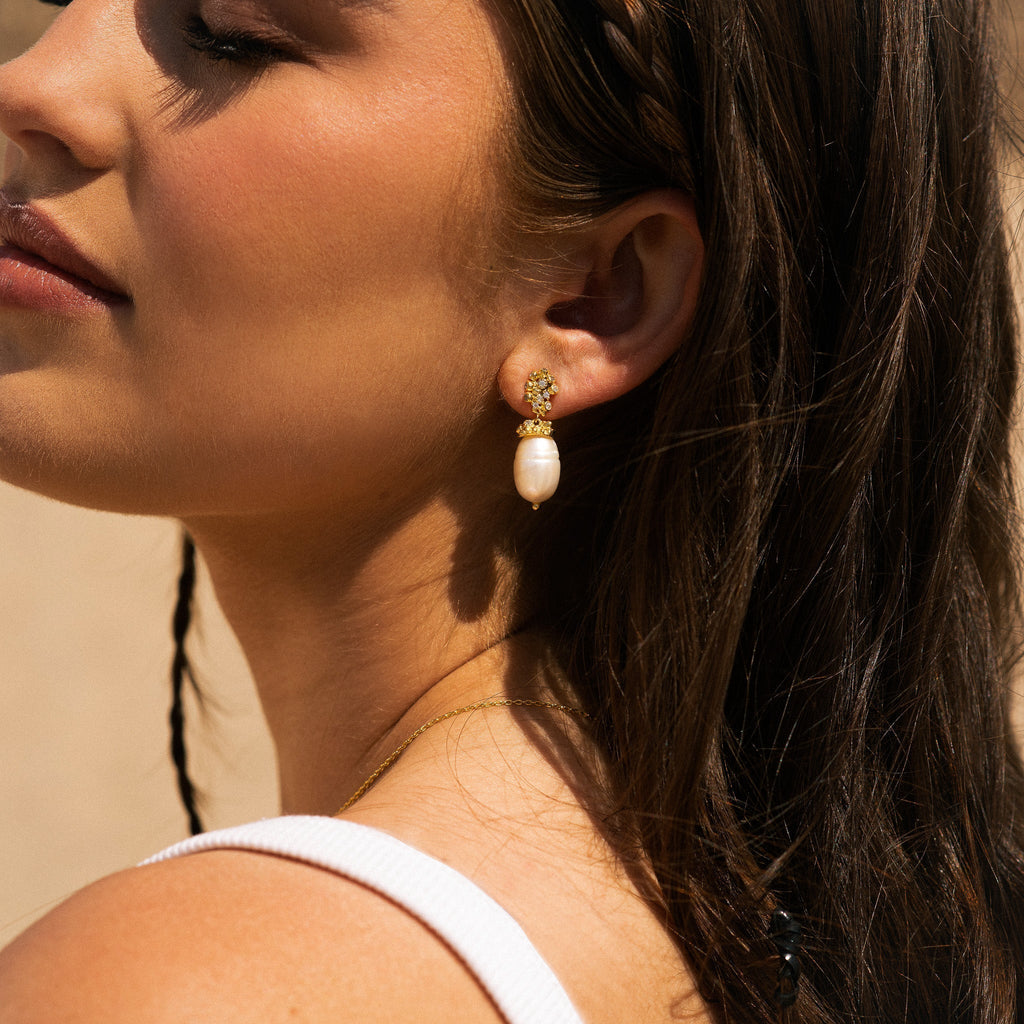 Gold Baroque Pearl Earrings - Lyra Dainty London