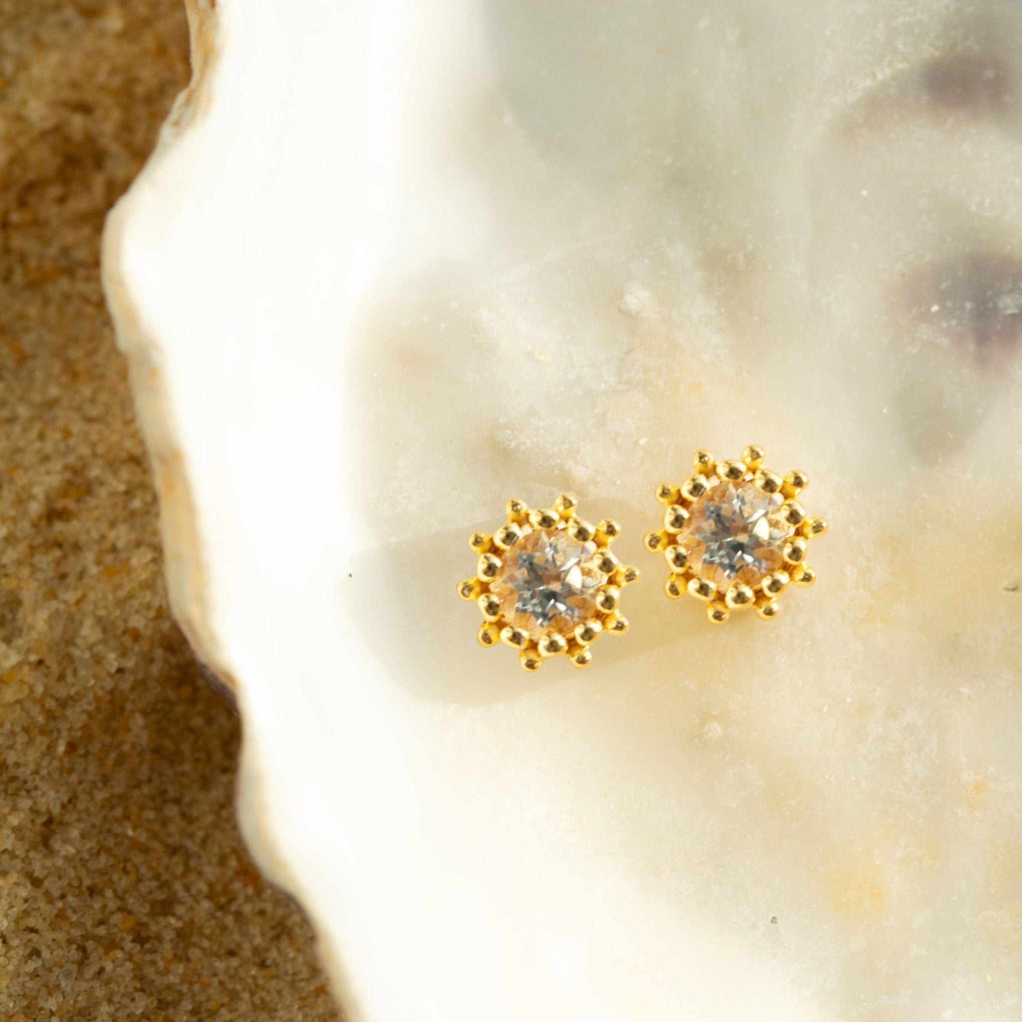 Gold White Topaz Seren Studs Dainty London