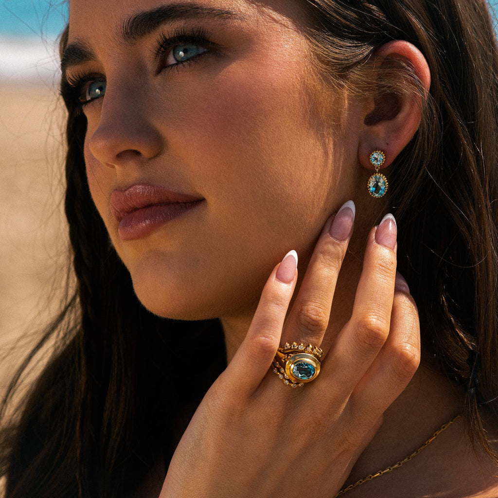Gold Sky Blue Topaz Aurelia Earrings Dainty London