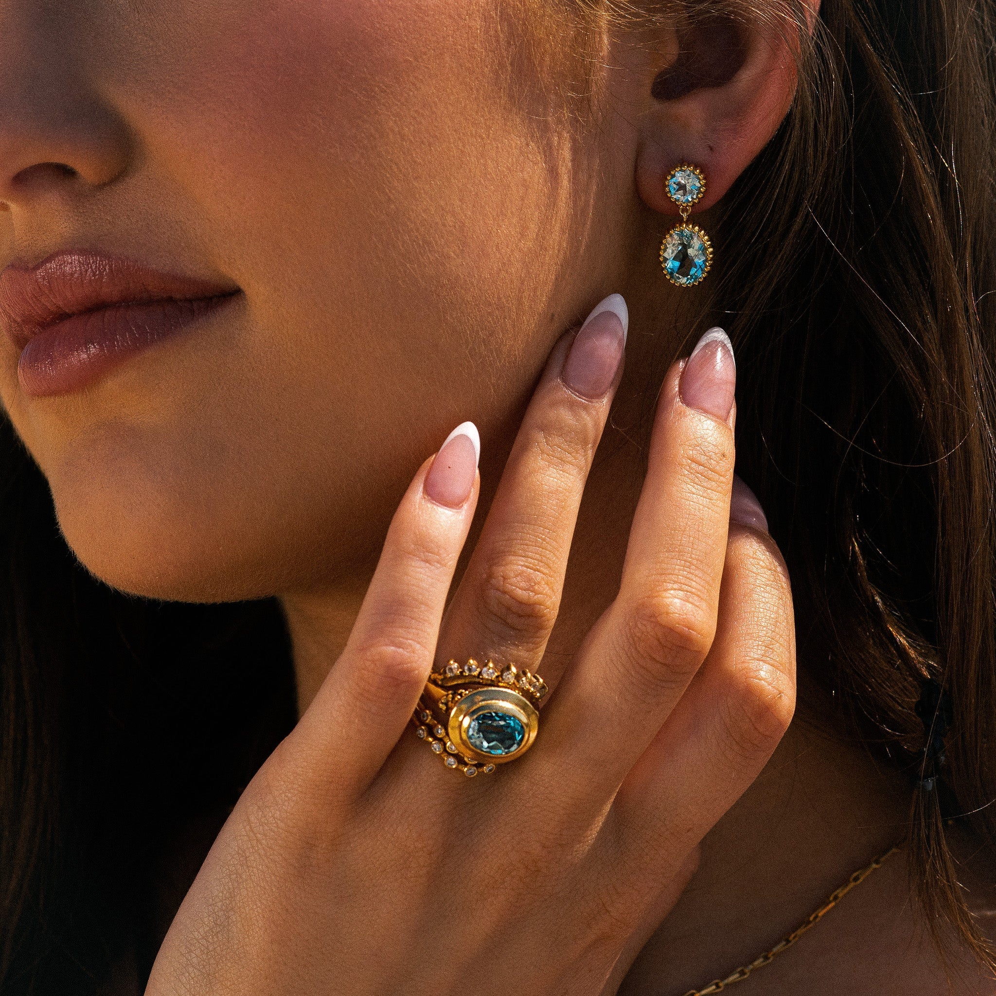 Gold Sky Blue Topaz Aurelia Earrings Dainty London