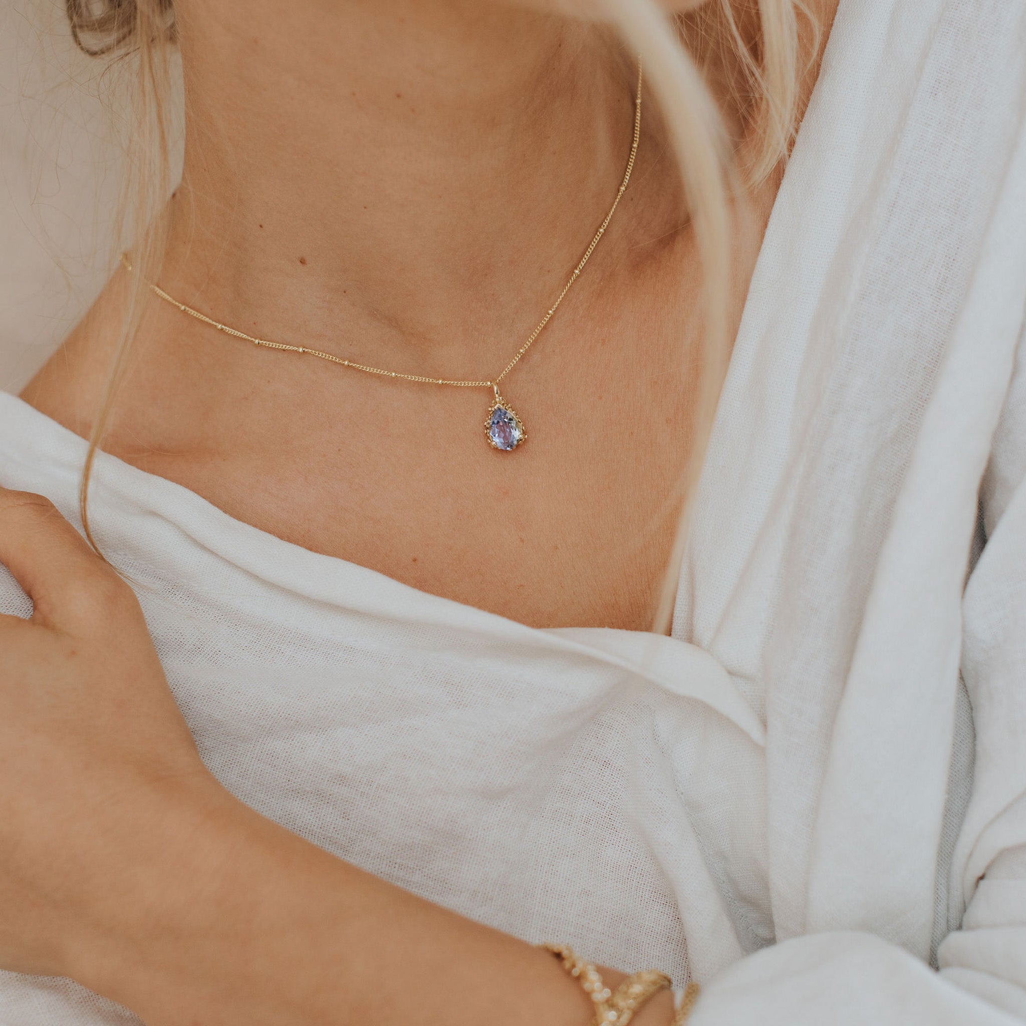Gold Vermeil Blue Topaz Necklace - Aurelia Dainty London