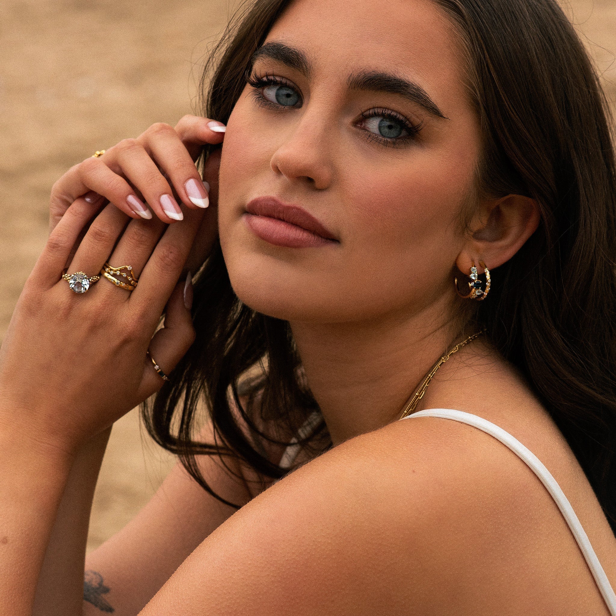 Gold Topaz Gemstone Zaria Earrings Dainty London