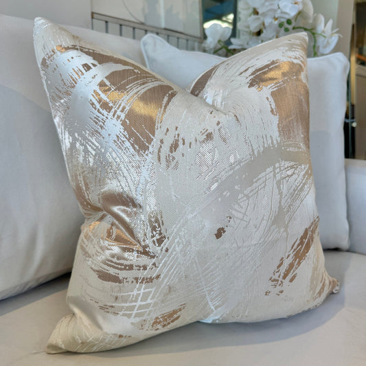Harlow Cream & Gold Metallic Abstract Cushion - 50x50cm - Rosey's Creations