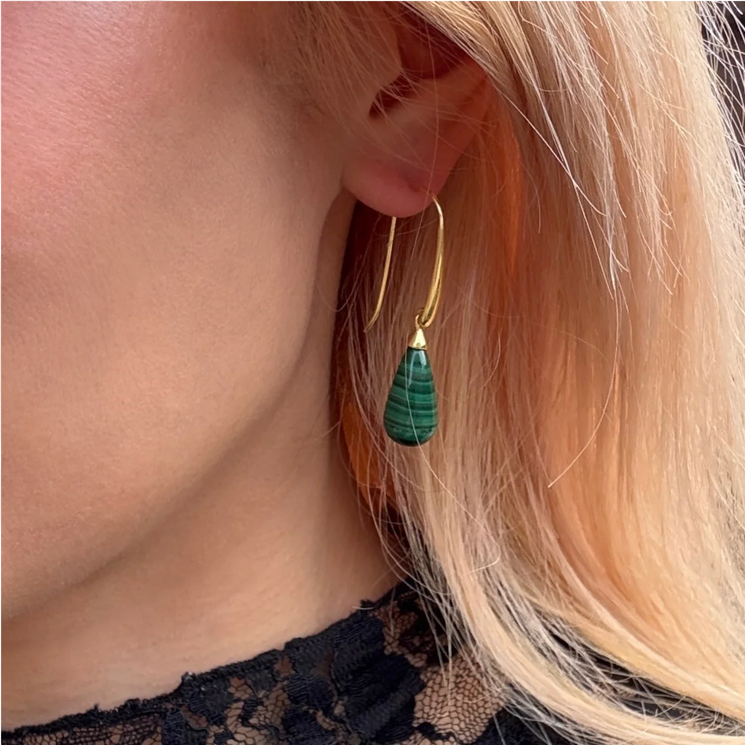 Hera Polished Stone Drop Earrings Malachite Azuni London