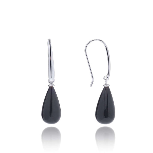Hera Polished Stone Drop Earrings Silver Black Onyx.