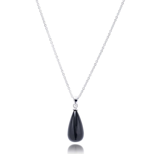 Hera Polished Stone Pendant Necklace Silver Black Onyx.