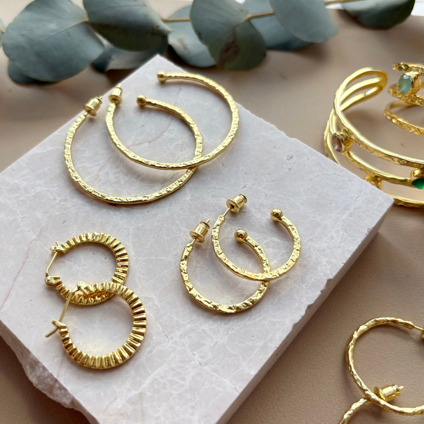 Kea Ridged Gold Hoops Azuni London