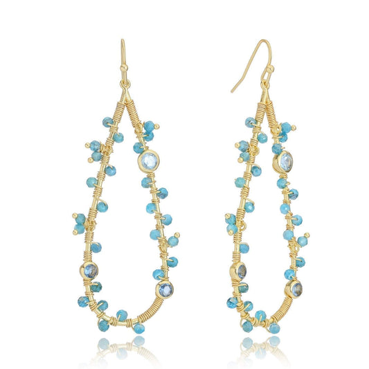 Hydra Large Teardrop Wire-Wrapped Gemstone Earrings Iolite, Blue Topaz & Apatite.