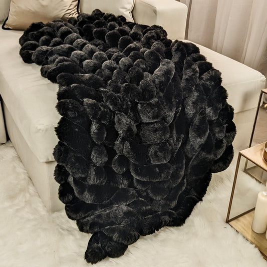 Isla Black Chunky Ribbed Faux Fur Throw - Rosey's Creations