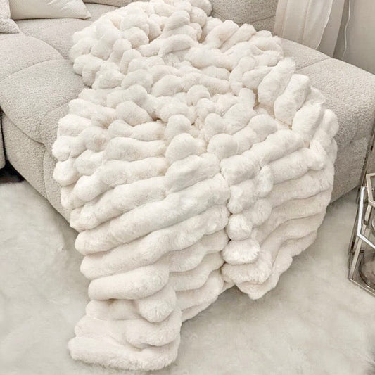 Isla Cream Chunky Ribbed Faux Fur Throw - Rosey's Creations