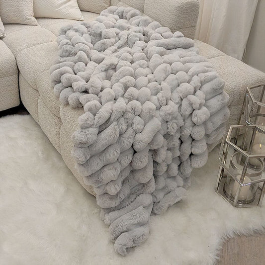Isla Grey Chunky Ribbed Faux Fur Throw - Rosey's Creations