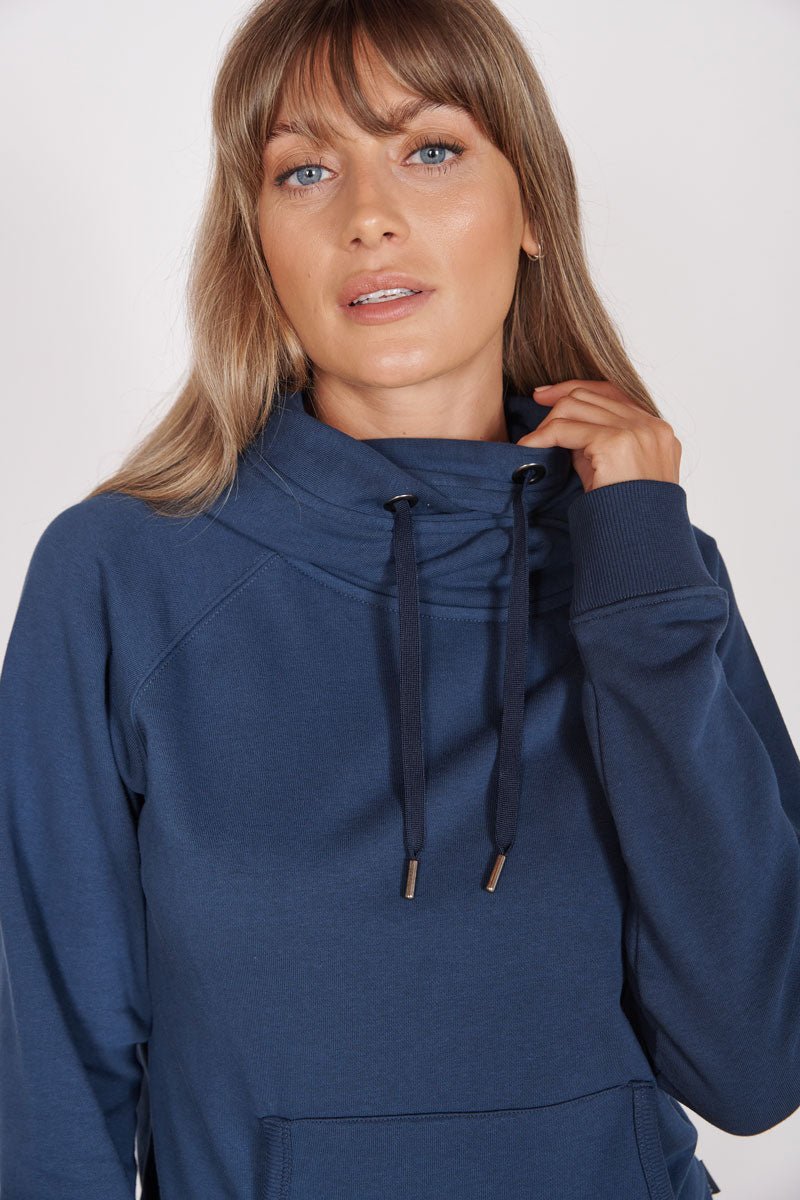 Lacey Navy Loungewear Cross Neck Hoodie Jeetly.com