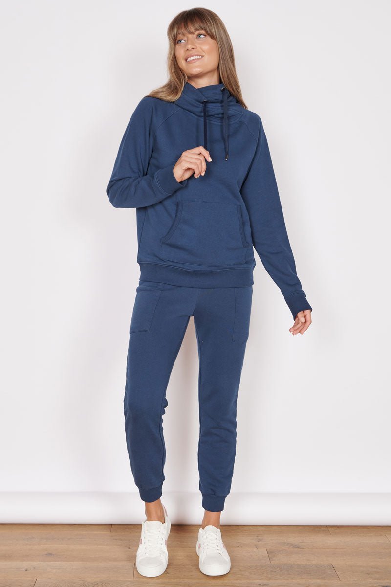 Lacey Navy Loungewear Cross Neck Hoodie Jeetly.com