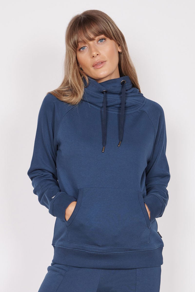 Lacey Navy Loungewear Cross Neck Hoodie Jeetly.com