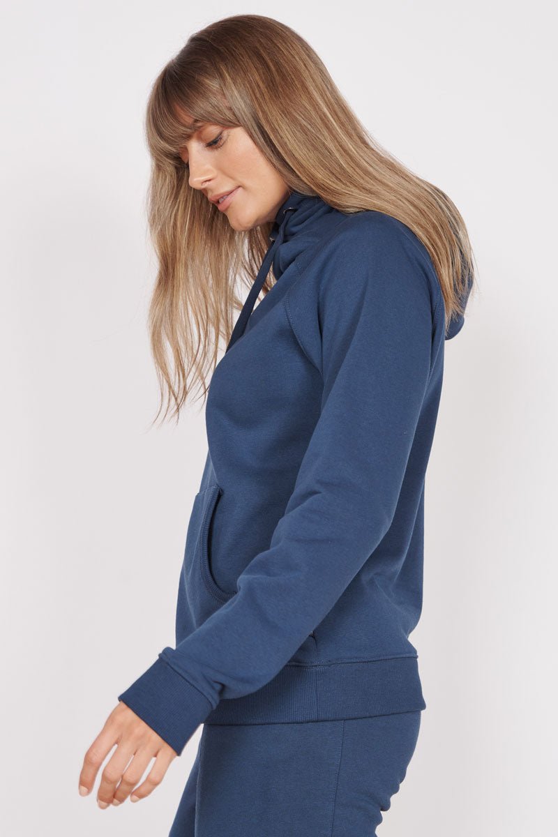Lacey Navy Loungewear Cross Neck Hoodie Jeetly.com
