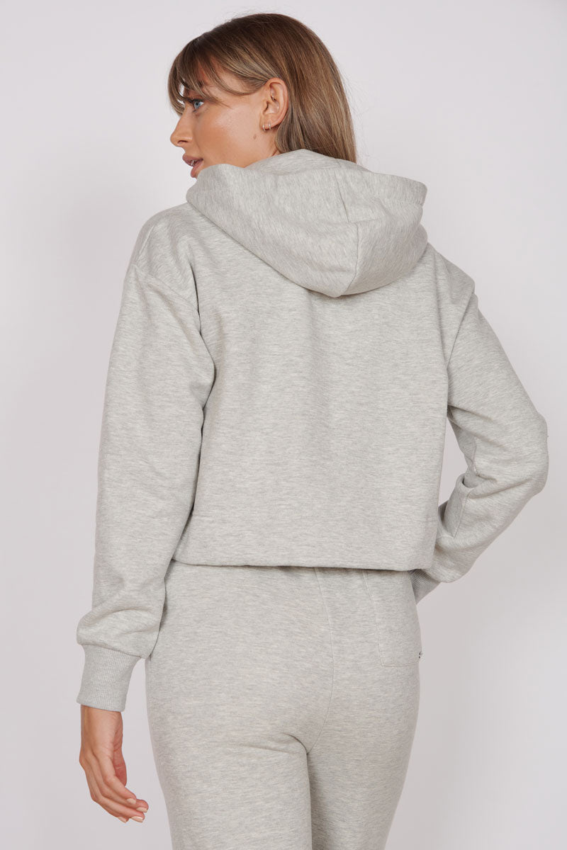 Rosa Light Grey Zip Through Cropped Hoodie Jeetly.com