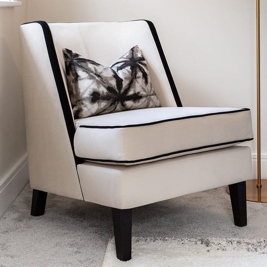 Knightsbridge Cream Velvet Accent Chair With Black Piping - Rosey's Creations