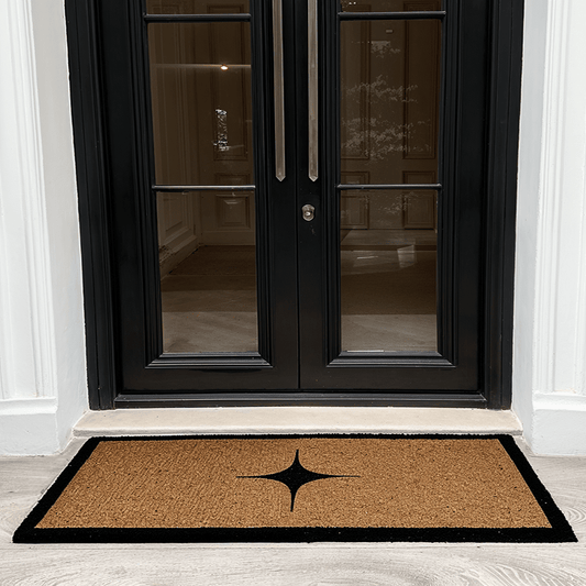 Kyla Large Star Print Black Border Natural Double Width Doormat - Rosey's Creations