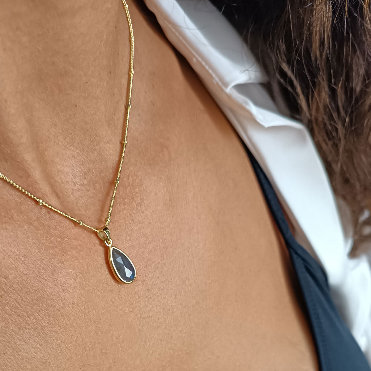 Simi Teardrop Gemstone Pendant with Labradorite Azuni London