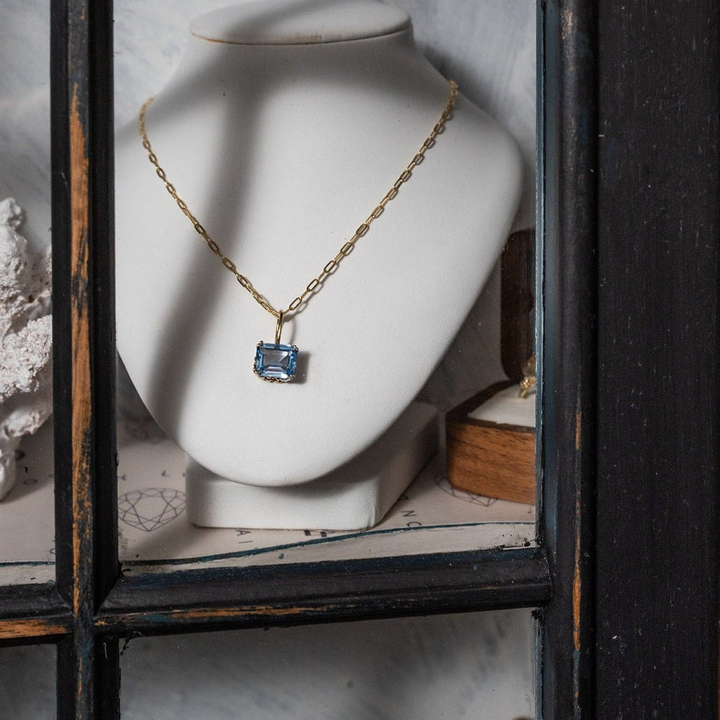 Large Gold Blue Topaz Necklace - Astrid Dainty London
