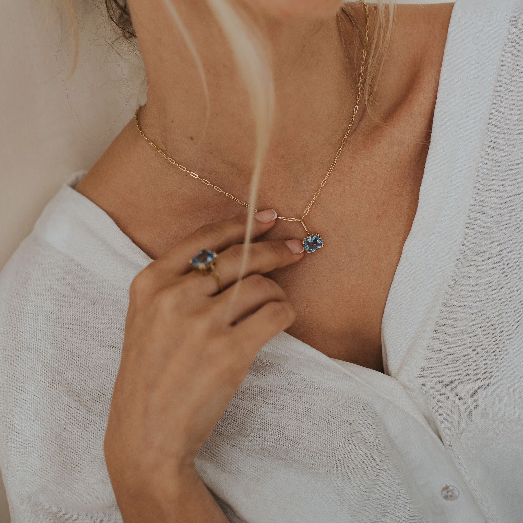 Large Gold Blue Topaz Necklace - Astrid Dainty London