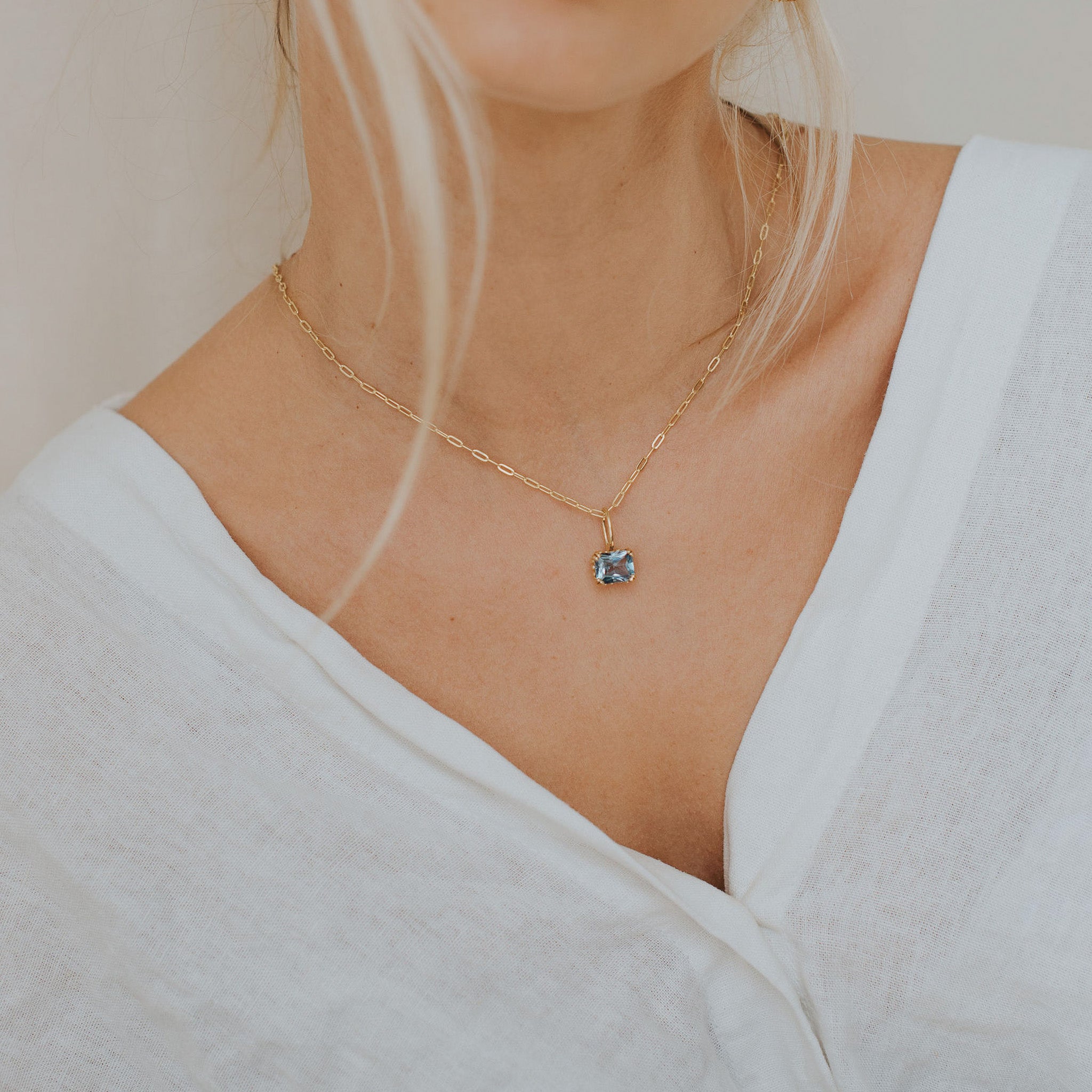 Large Gold Blue Topaz Necklace - Astrid Dainty London