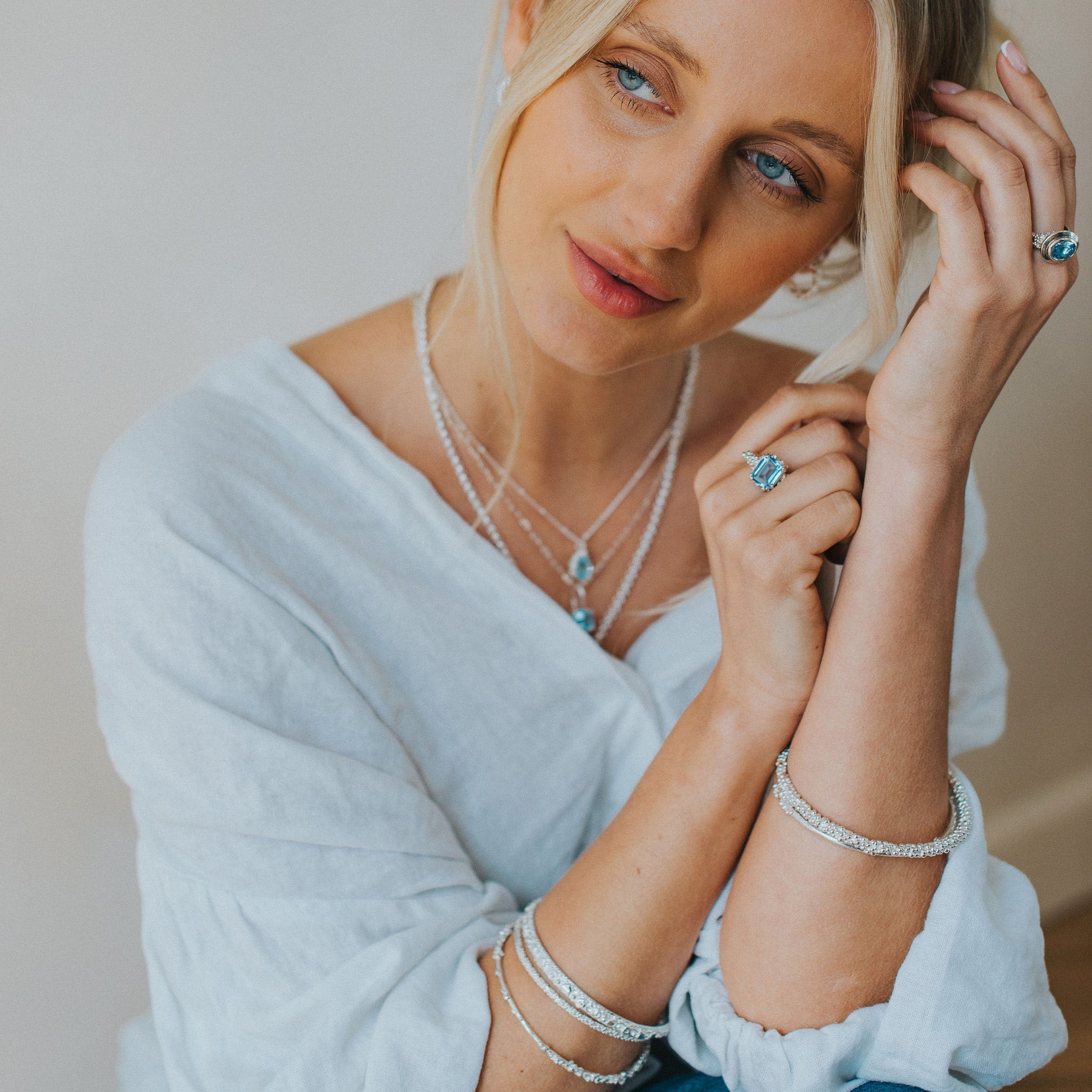 Large Silver Blue Topaz Necklace - Astrid Dainty London