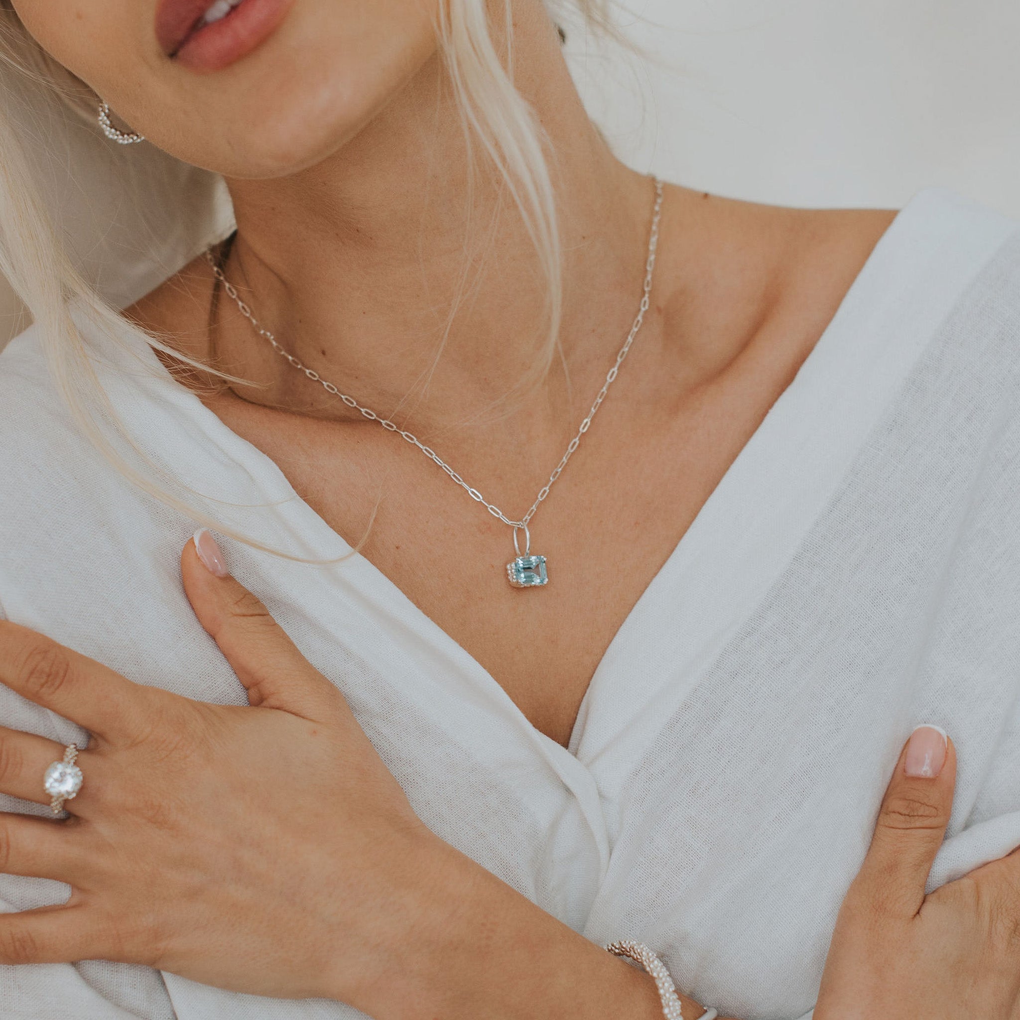 Large Silver Blue Topaz Necklace - Astrid Dainty London