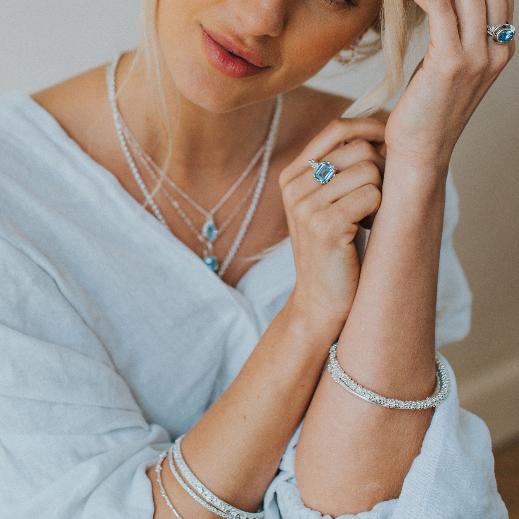 Large Silver Blue Topaz Necklace - Astrid Dainty London