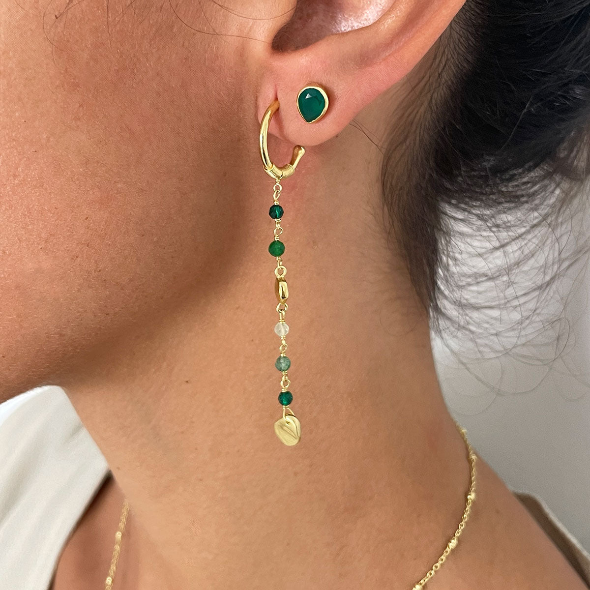 Sofia Small Hoop Nugget Earrings  Green Hydro, Green Jade, Prehnite & Green Aventurine Azuni London