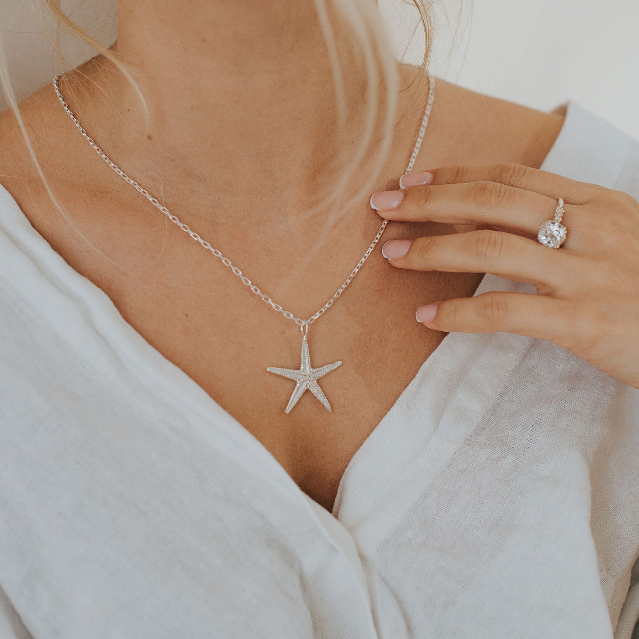 Maxi Silver Starfish Necklace Dainty London