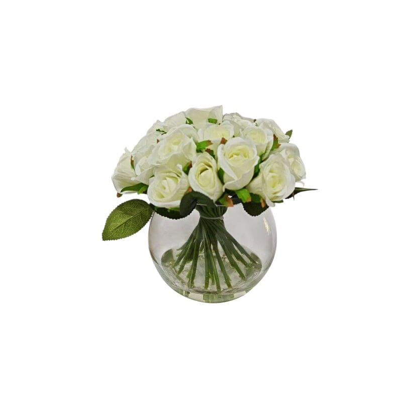 Medium Cream Faux Rose Arrangement in Fishbowl Vase - Rosey's Creations