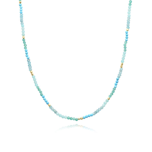 Milos Mixed Gemstone Beaded Necklace  Amazonite, Copper Turquoise & Green Jade.