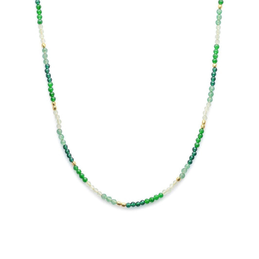 Milos Mixed Gemstone Beaded Necklace  Prehnite, Moss Agate & Green Aventurine.