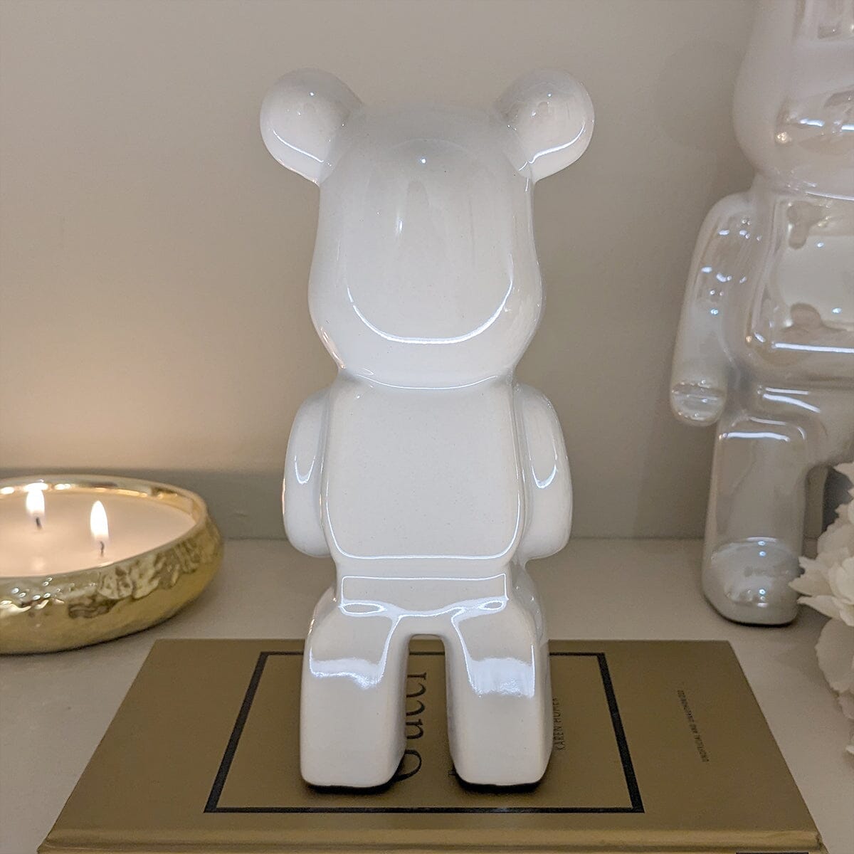 Mini Cream Pearlescent Standing Bear Ornament - Rosey's Creations