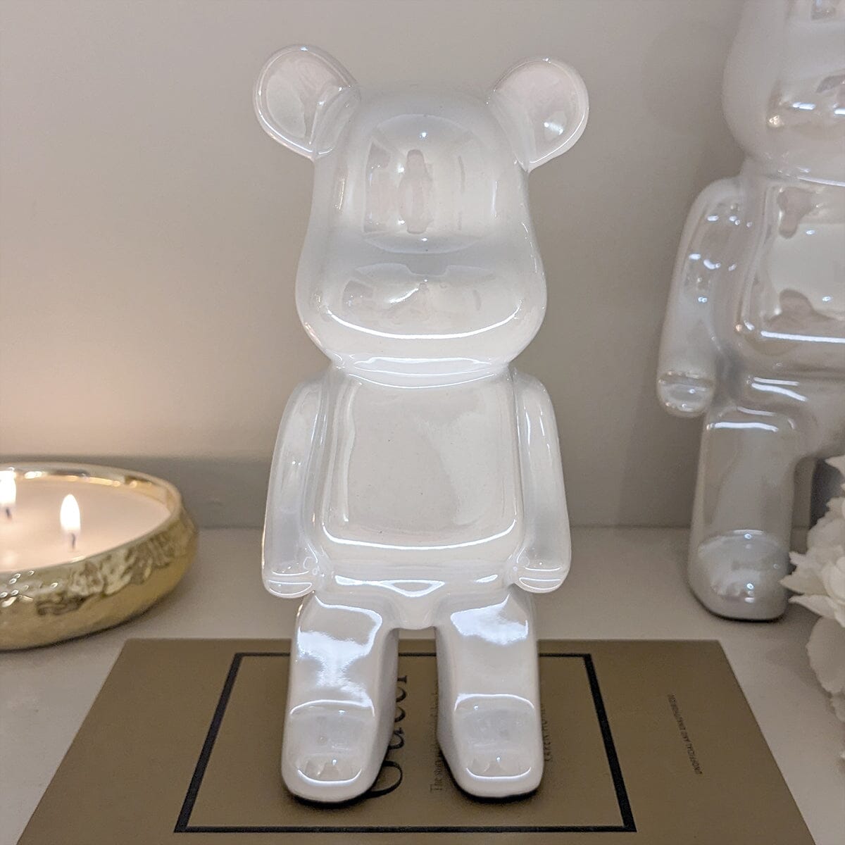 Mini Cream Pearlescent Standing Bear Ornament - Rosey's Creations
