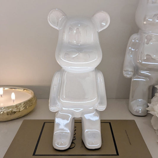 Mini Cream Pearlescent Standing Bear Ornament - Rosey's Creations